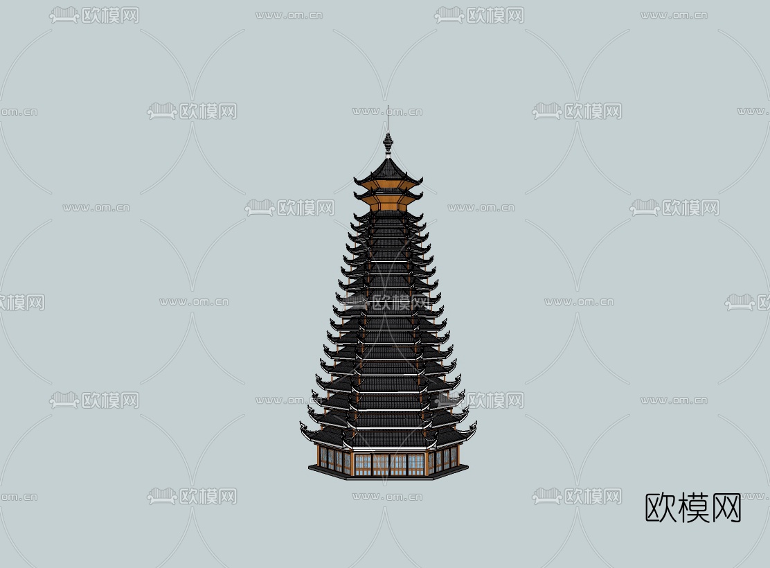 中式古建高塔免费su模型