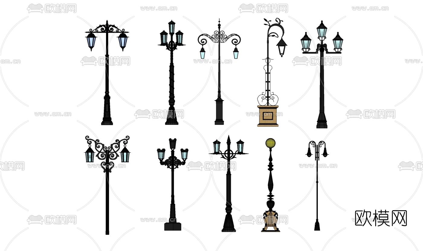 欧式路灯组合免费su模型下载