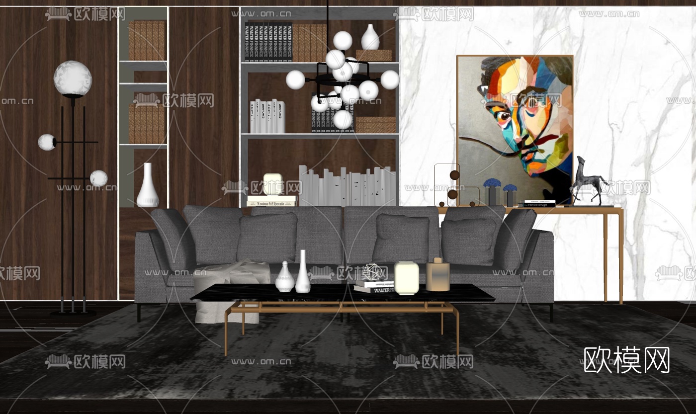 现代布艺多人沙发su模型下载