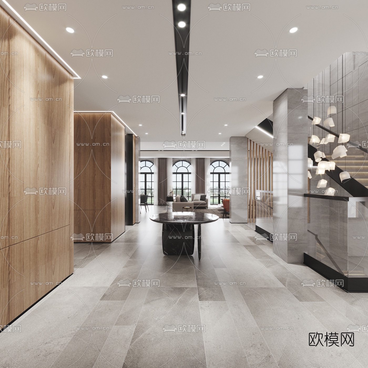 现代轻奢别墅客厅餐厅3d模型