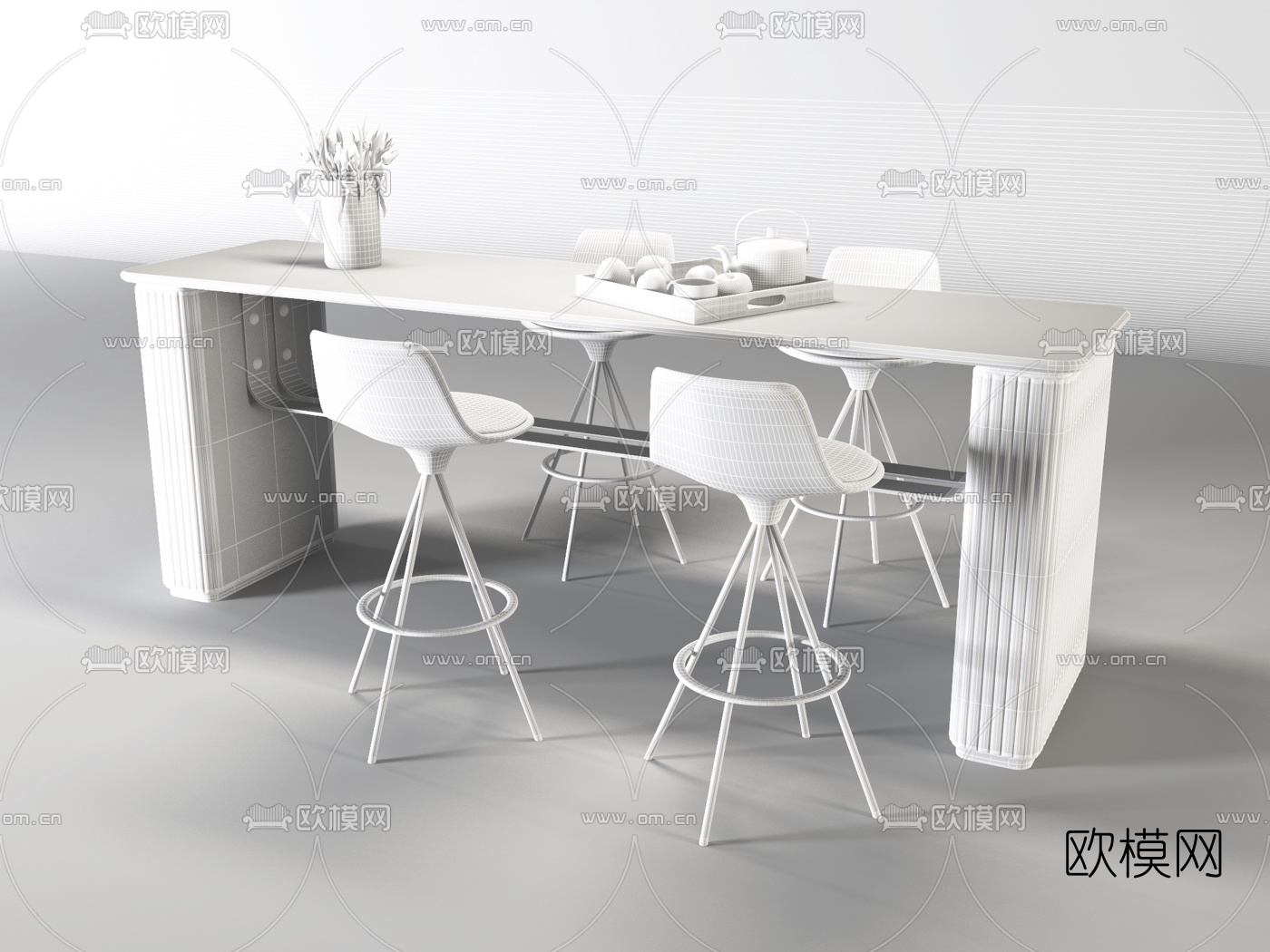 现代大理石吧台吧椅3d模型下载（渲染图2）