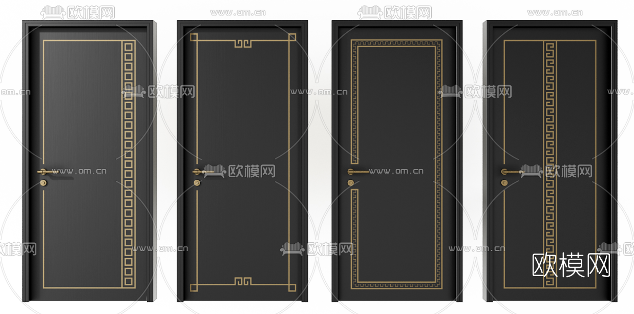 新中式房门平开门3d模型