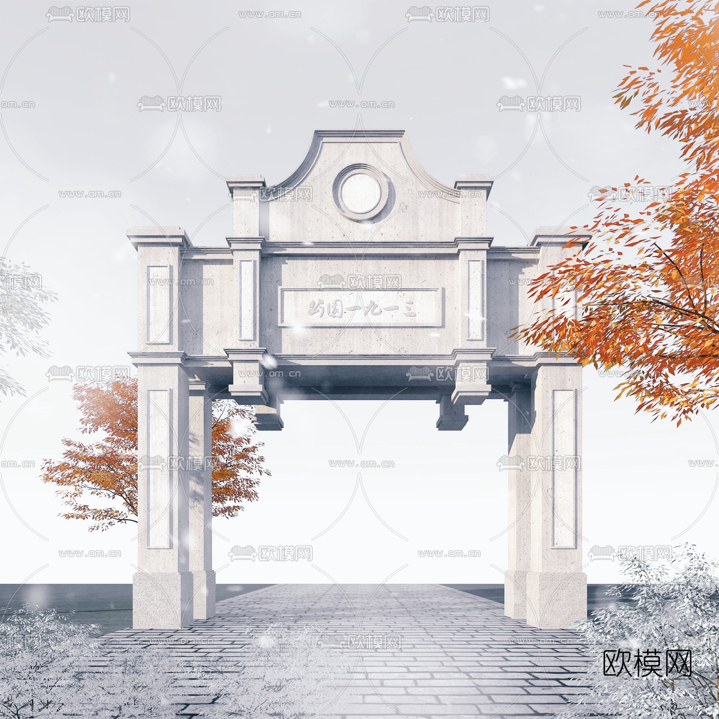 中式古建大门3d模型