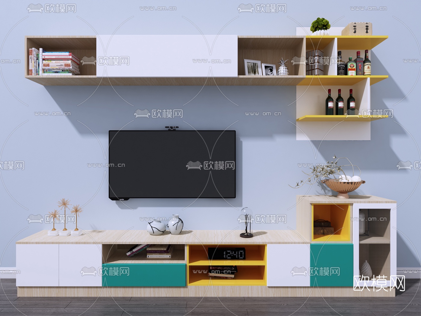 北欧实木组合式电视柜3d模型下载（渲染图3）