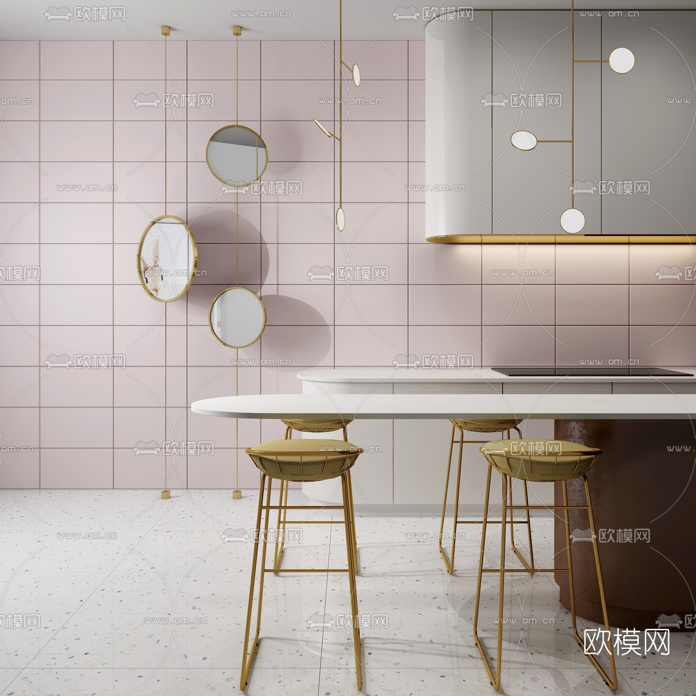 现代轻奢一体式橱柜3d模型下载