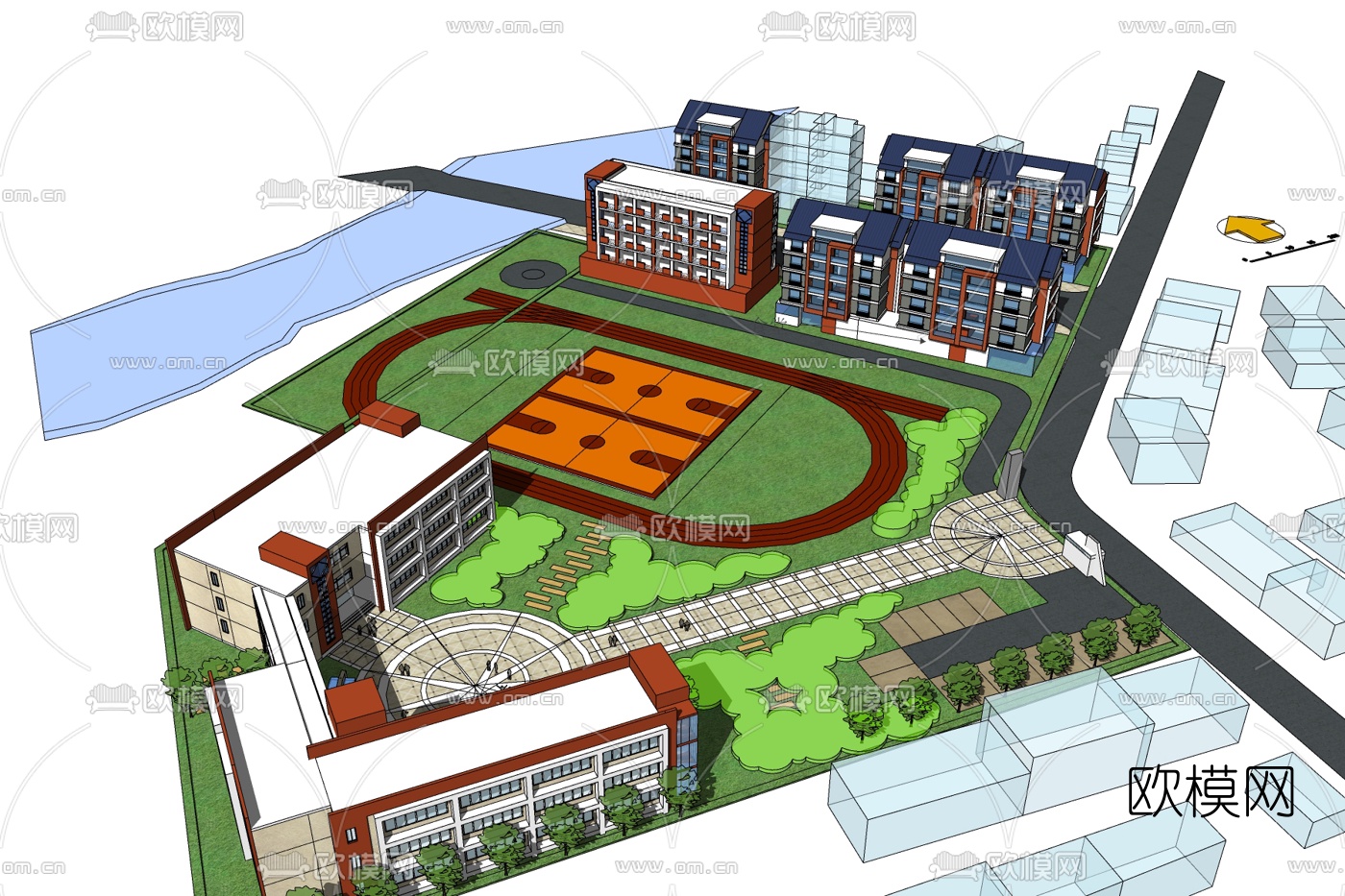 现代学校规划免费su模型下载