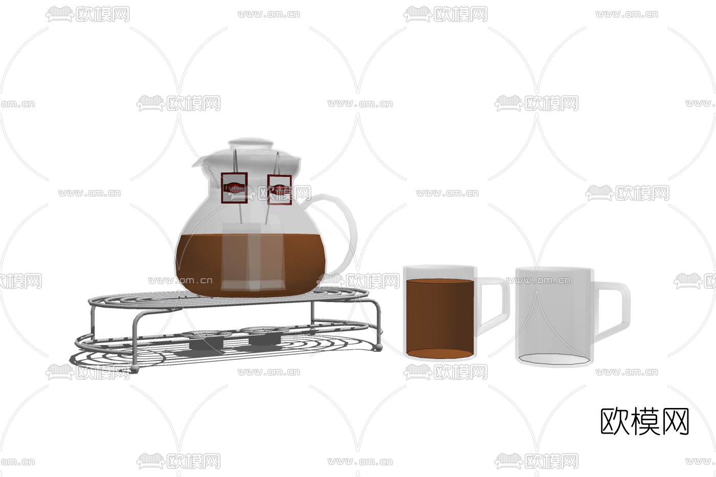 现代玻璃茶壶茶杯su模型下载