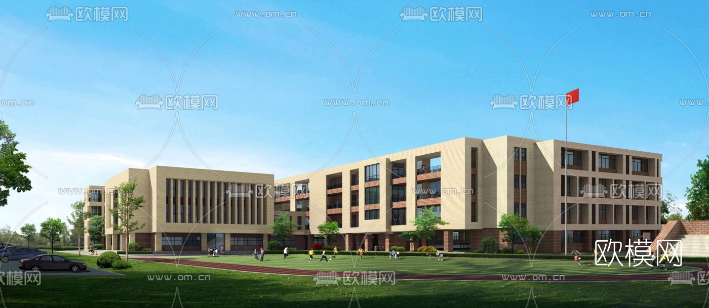 现代学校鸟瞰规划3d模型下载（渲染图2）