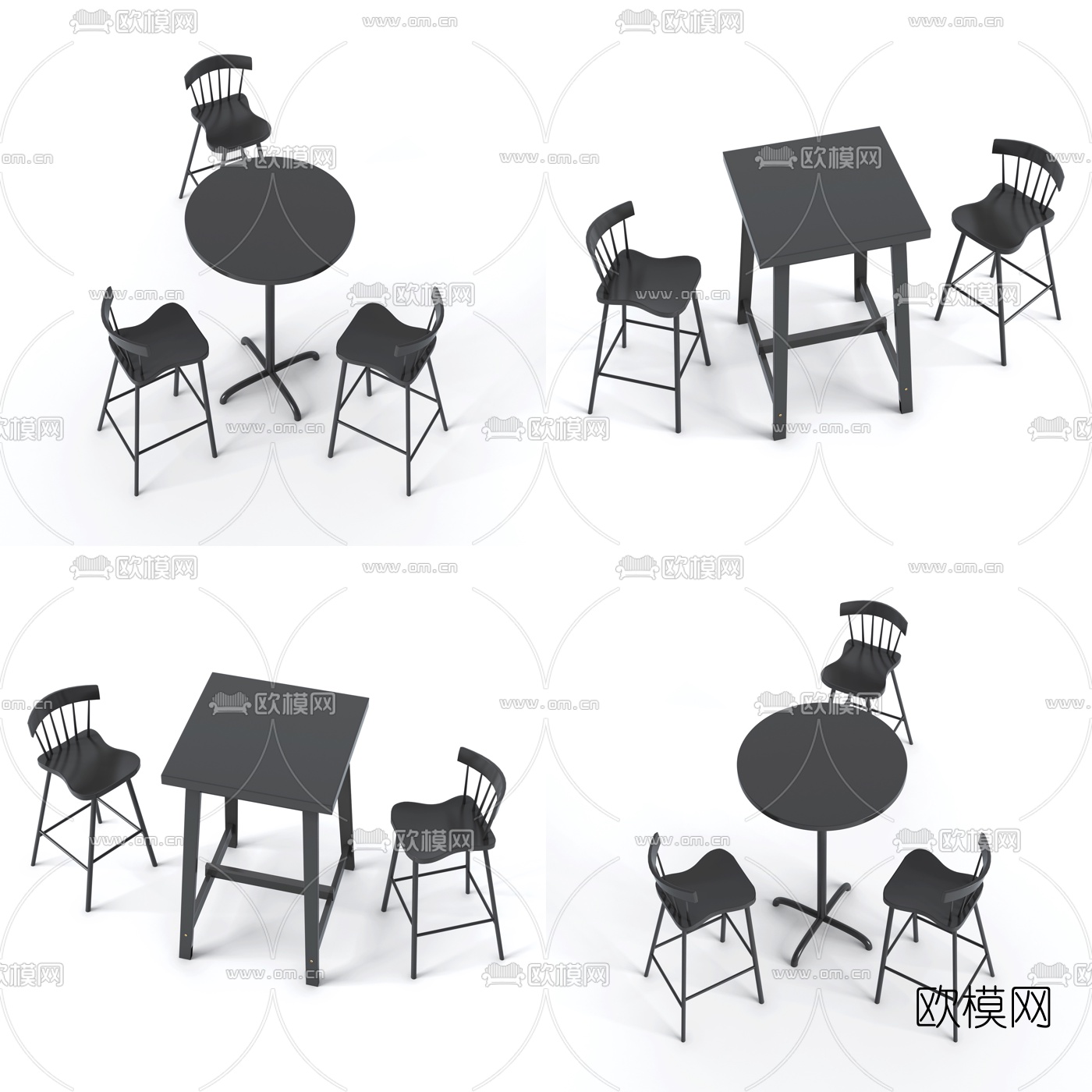 现代铁艺吧台3d模型下载（渲染图1）