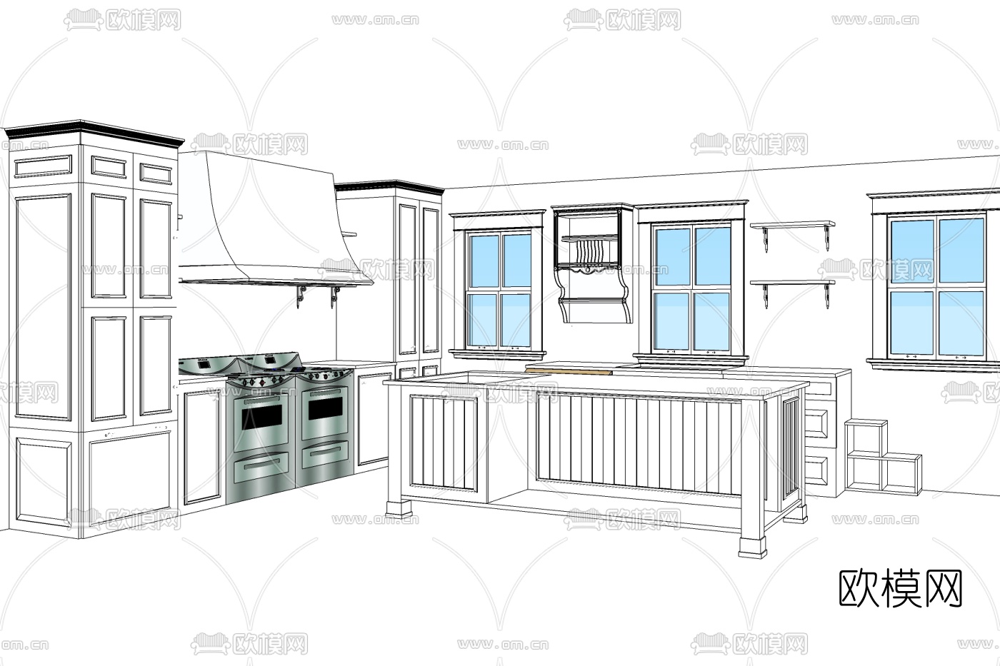 简欧厨房免费su模型下载