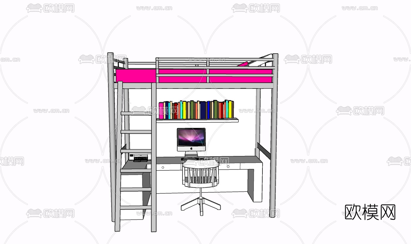 现代儿童床免费su模型下载