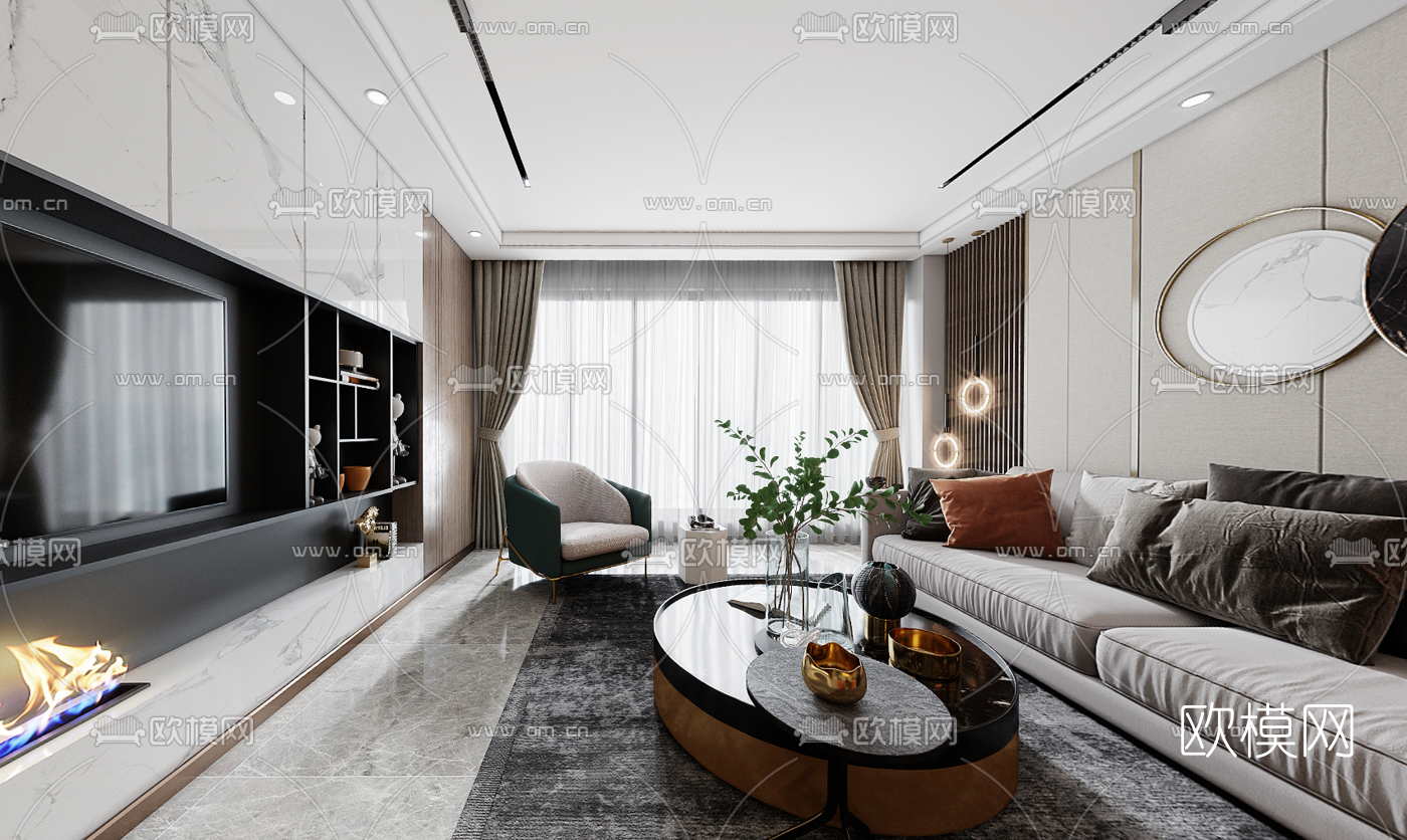 现代客厅餐厅vr全景3d模型