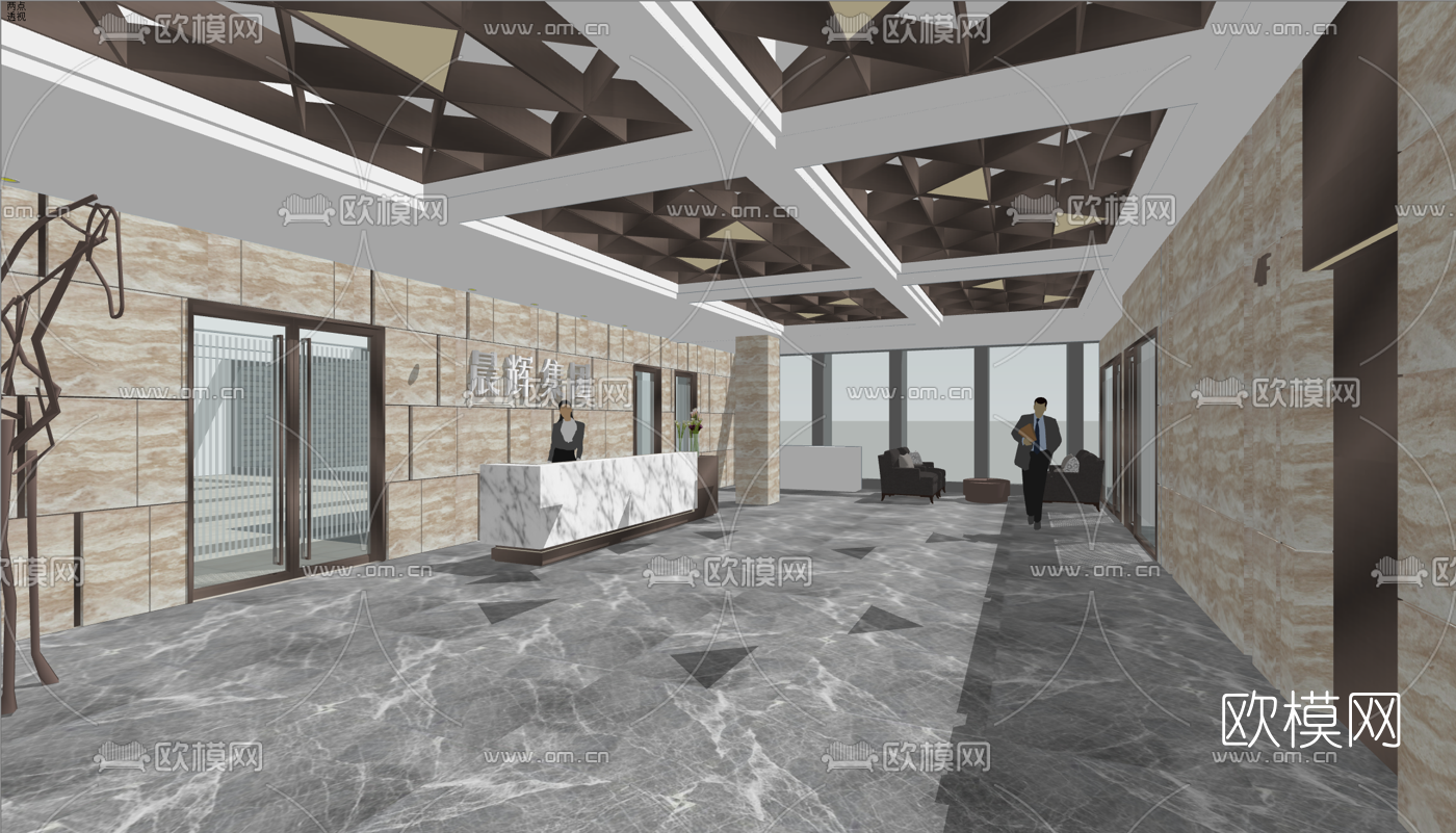 现代大堂前台su模型下载（渲染图3）
