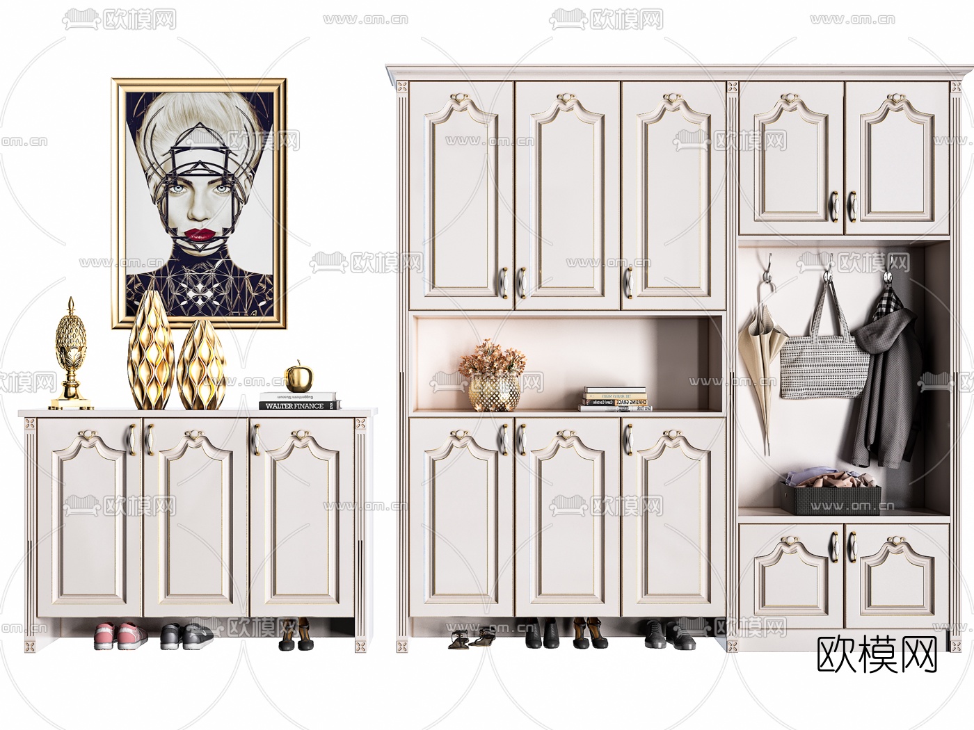 简欧多功能实木鞋柜3d模型下载