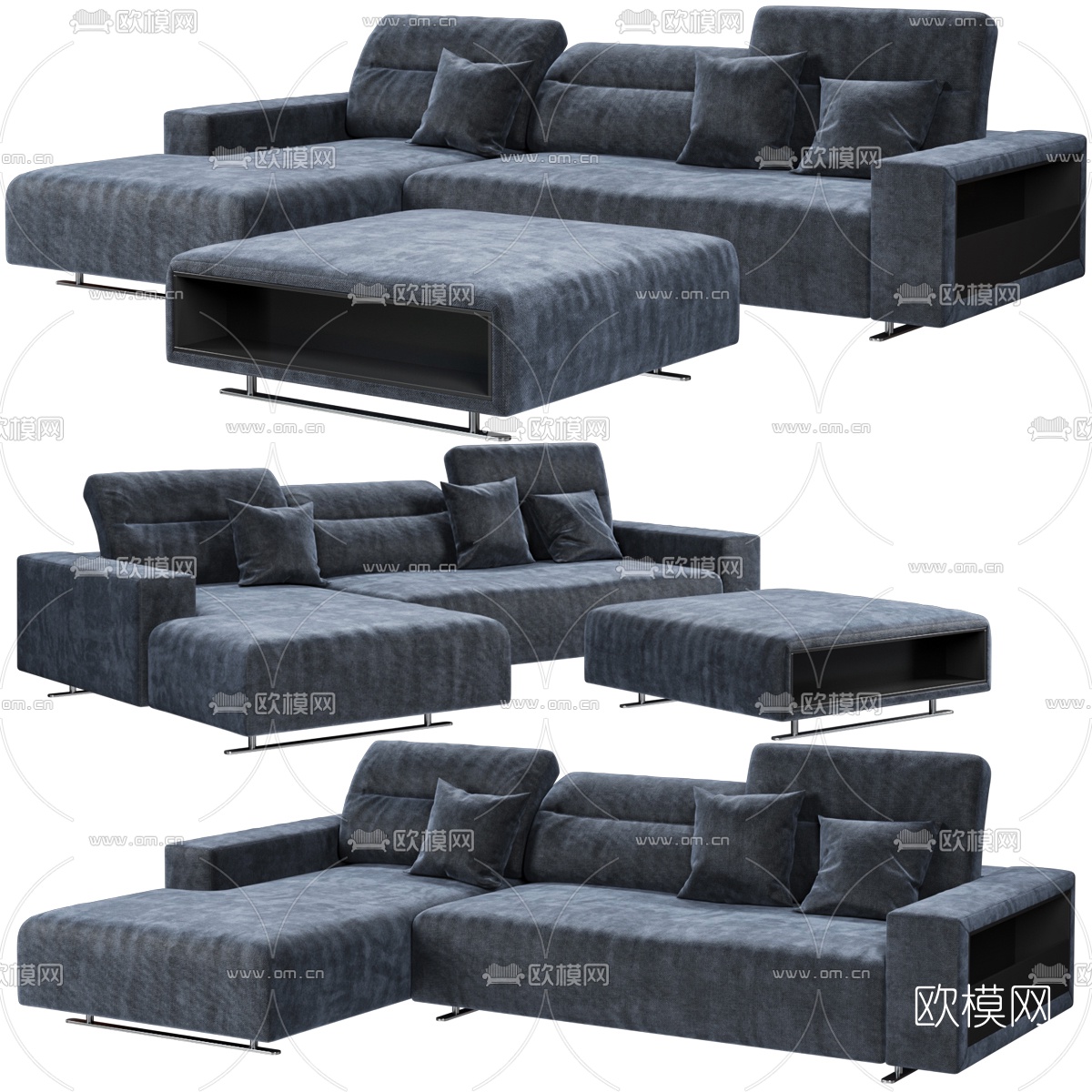现代布艺拐角沙发3d模型下载（渲染图3）