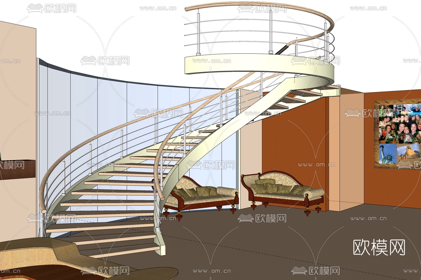 简欧楼梯护栏免费su模型