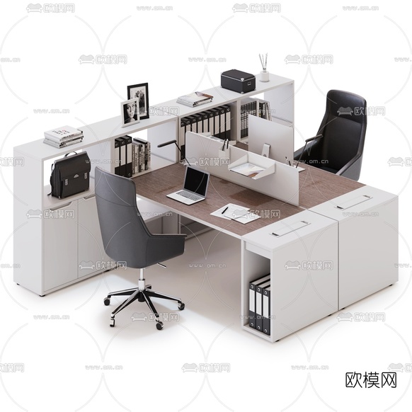 现代卡座办公桌椅3d模型下载(渲染图2)