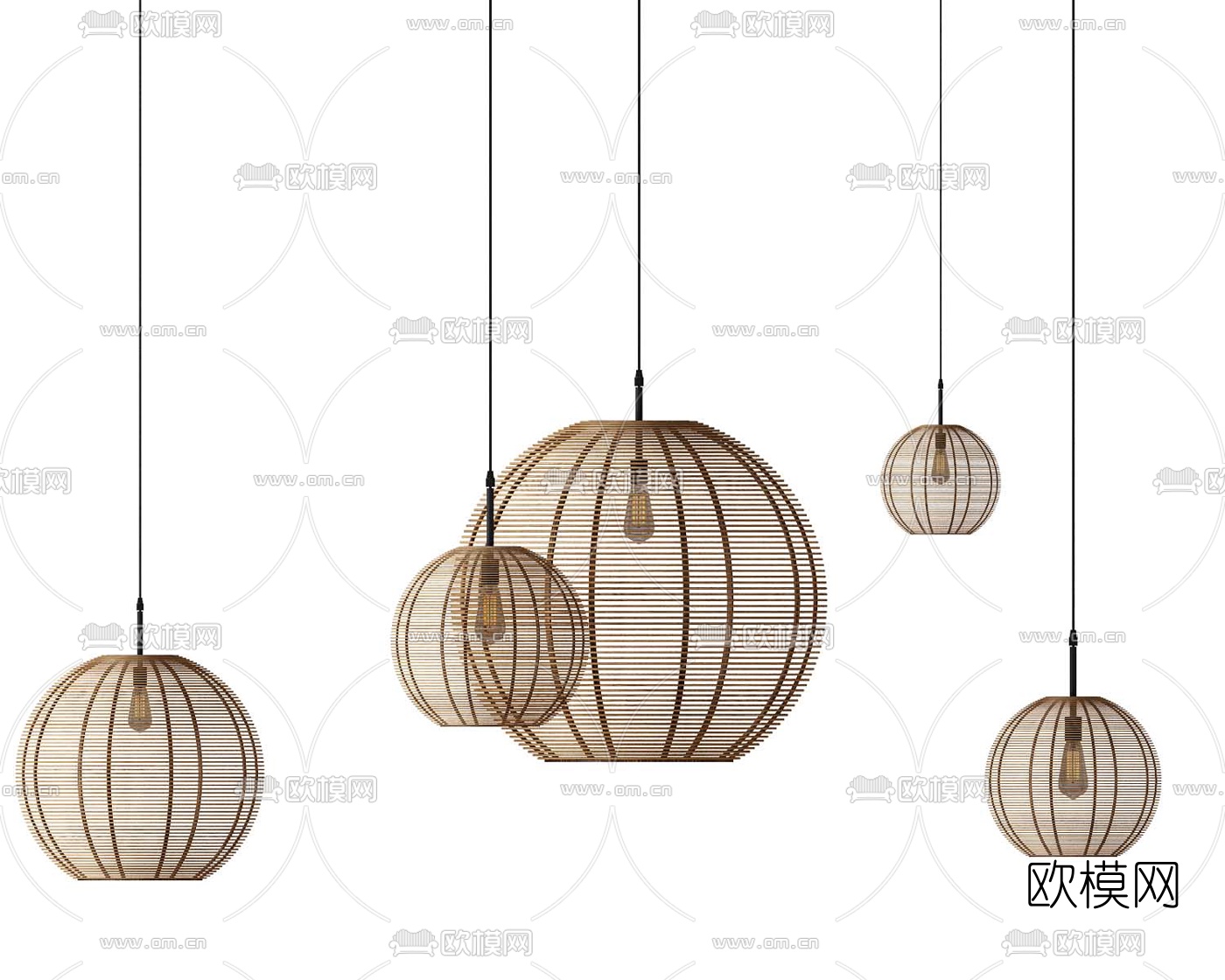 新中式藤编吊灯3d模型下载