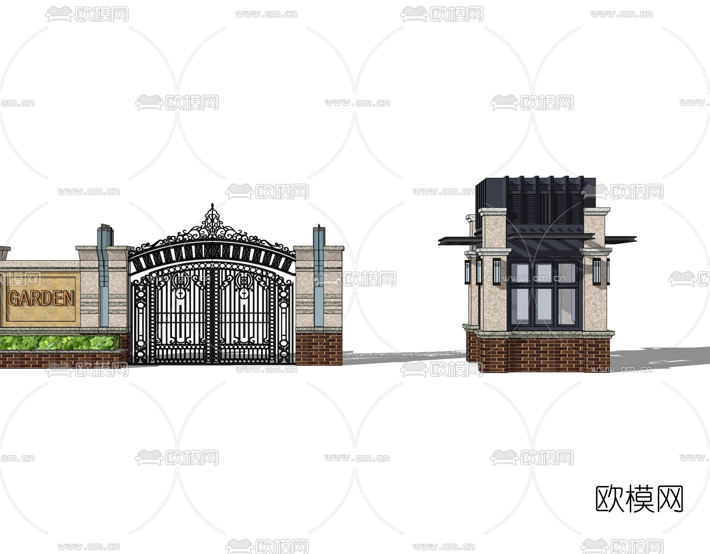 新古典小区门头免费su模型下载