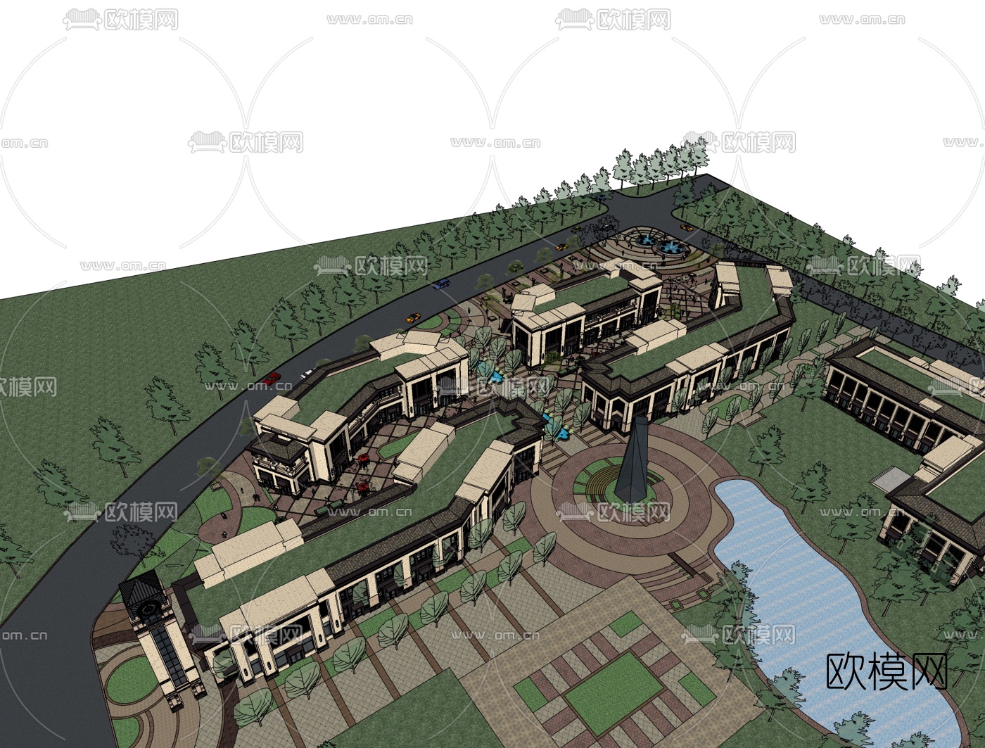 欧式商业街免费su模型下载（渲染图2）