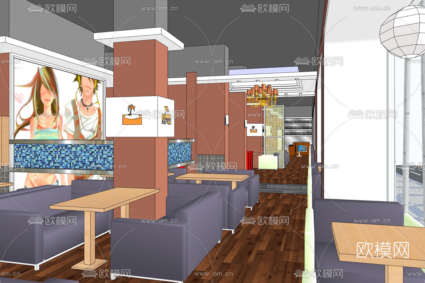 现代快餐店免费su模型下载