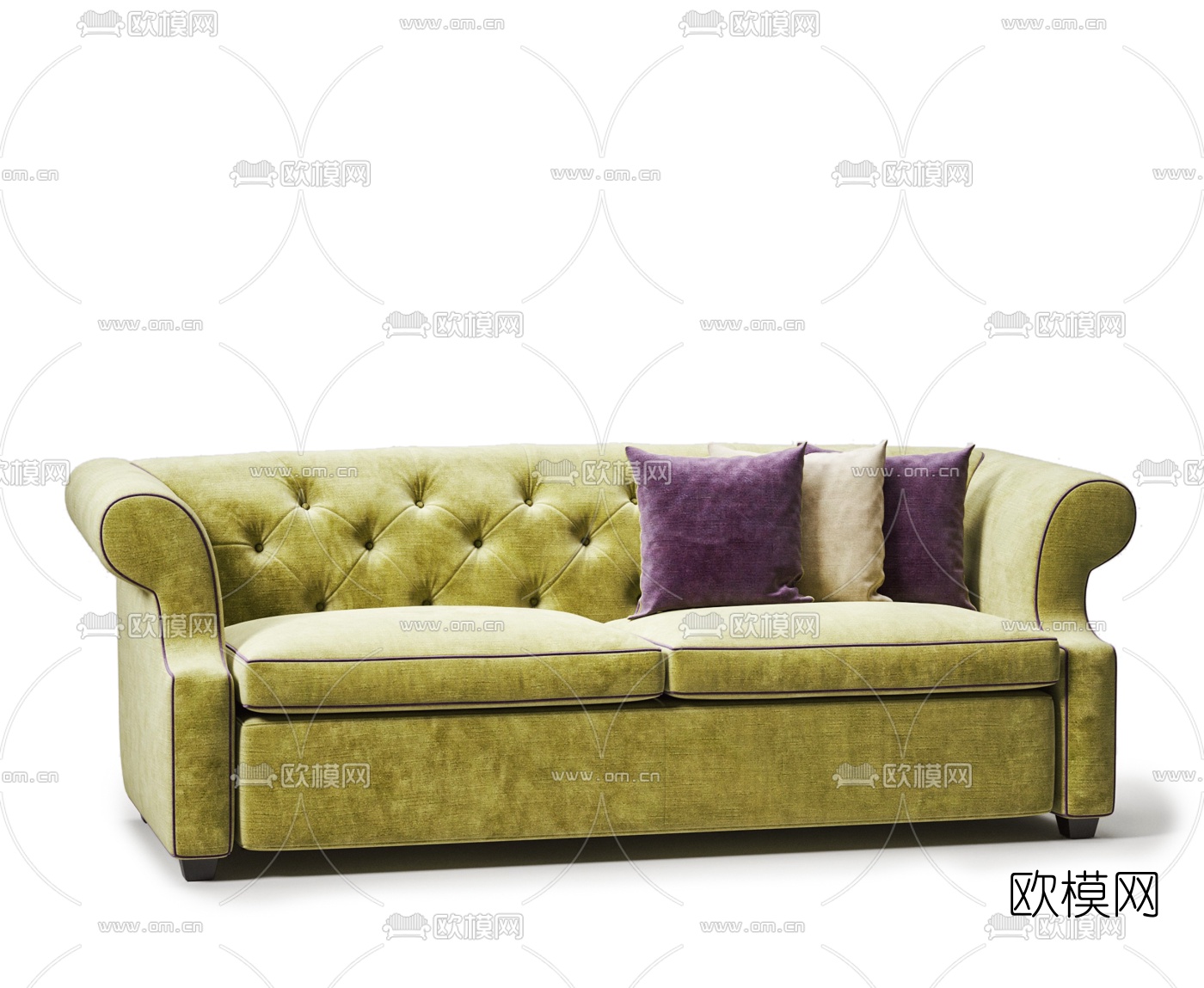 简欧布艺双人沙发3d模型下载（渲染图3）