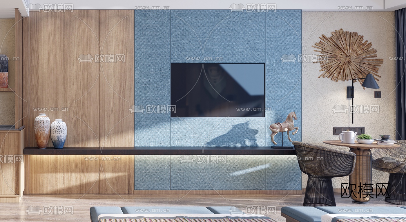 东南亚酒店客房双床房3d模型下载（渲染图4）