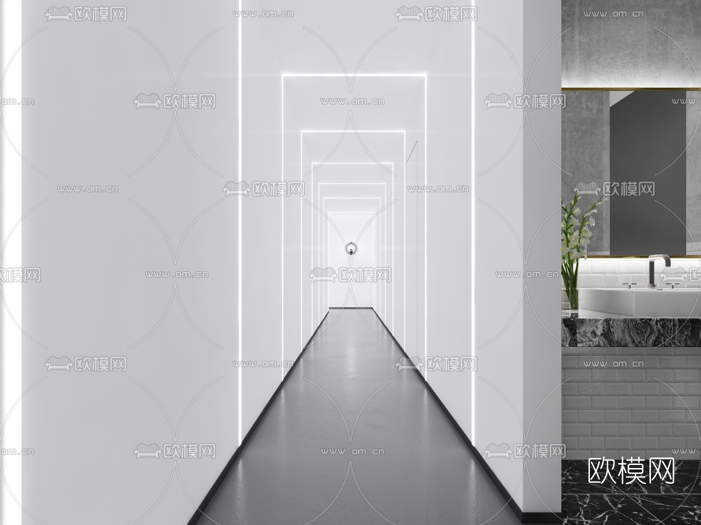 现代公共卫生间过道3d模型下载（渲染图3）
