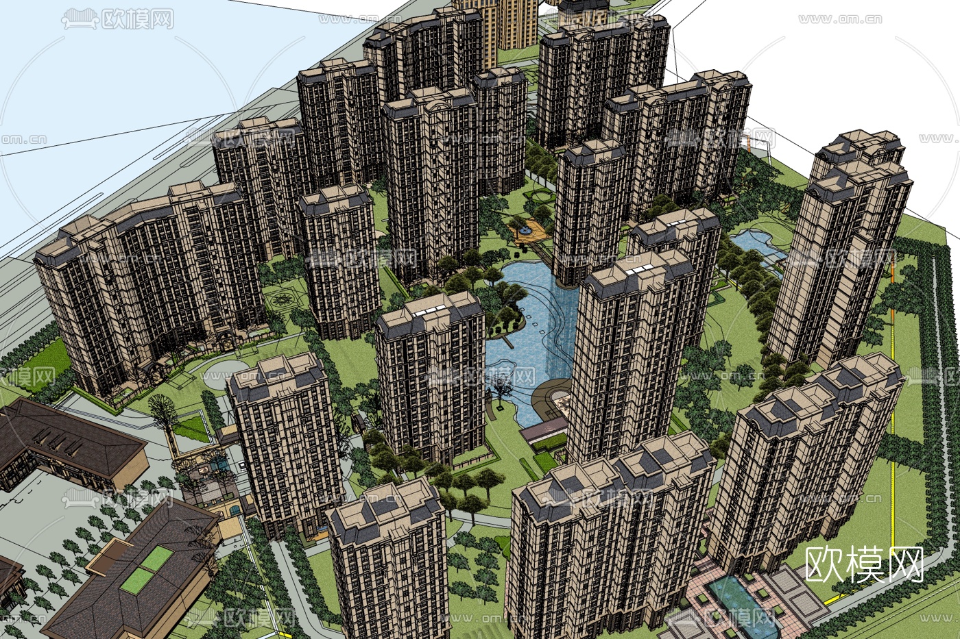 欧式小区规划免费su模型下载
