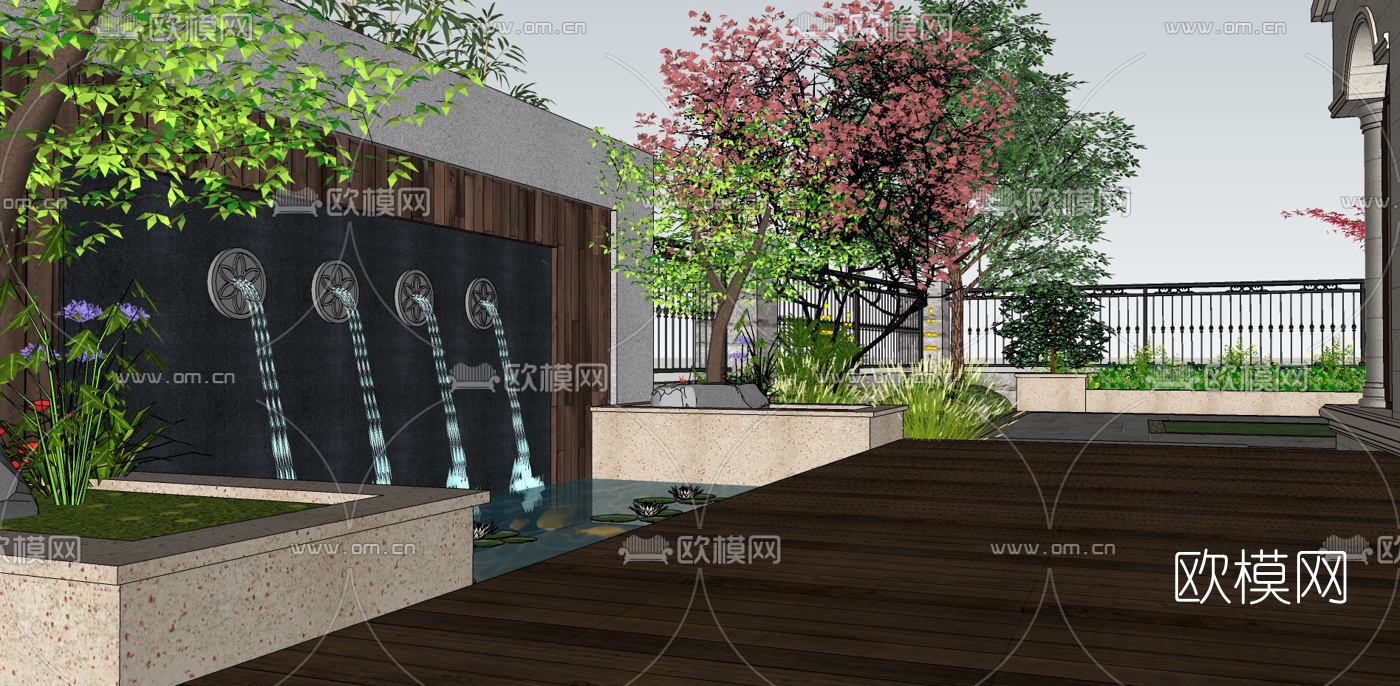美式独栋别墅su模型下载（渲染图5）
