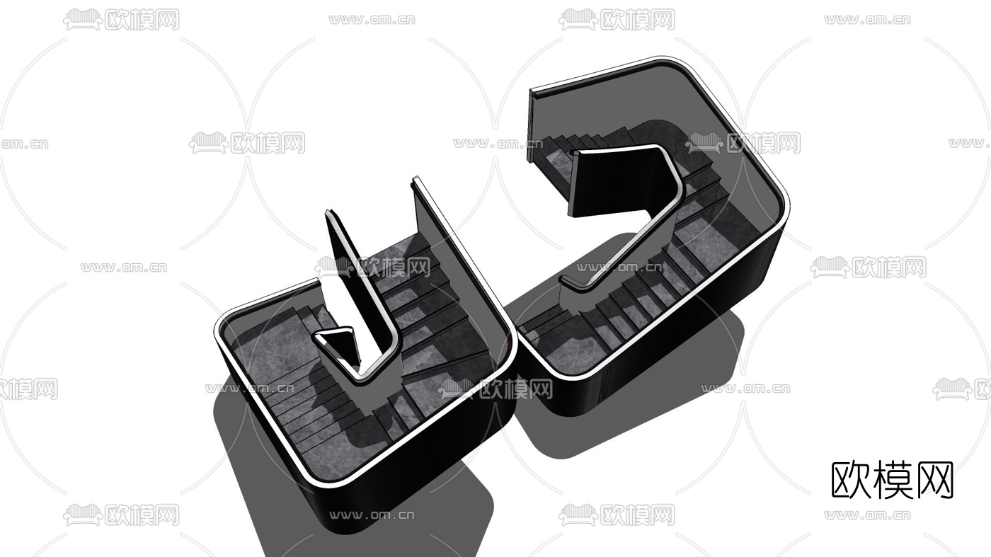 现代黑色旋转楼梯su模型下载（渲染图2）