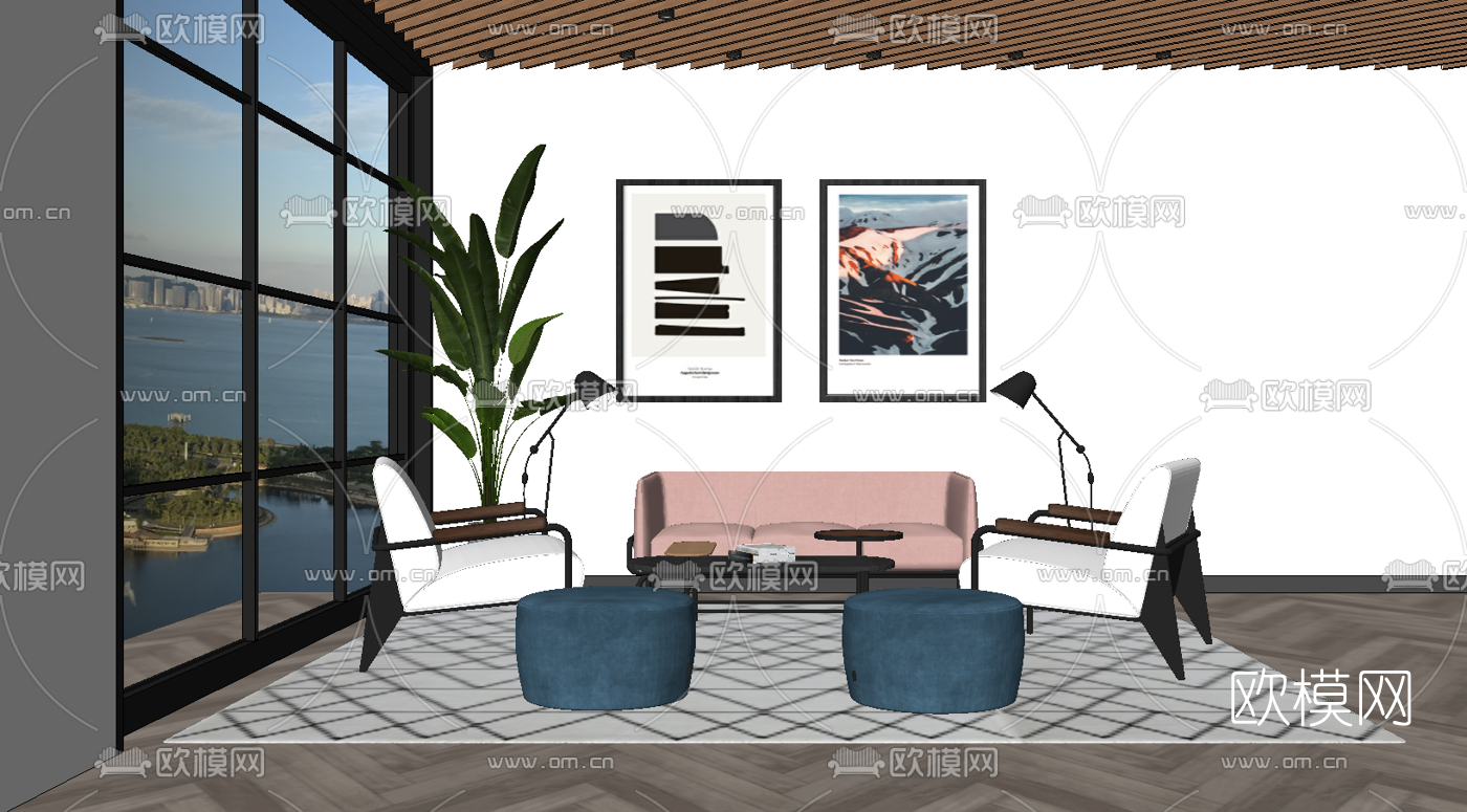 北欧客厅su模型下载
