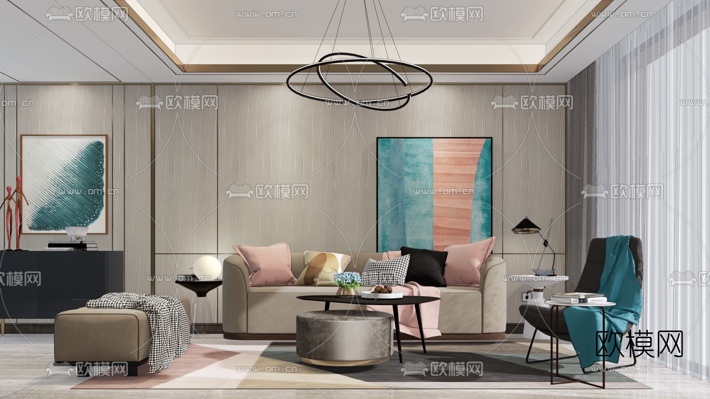 现代简约客厅su模型