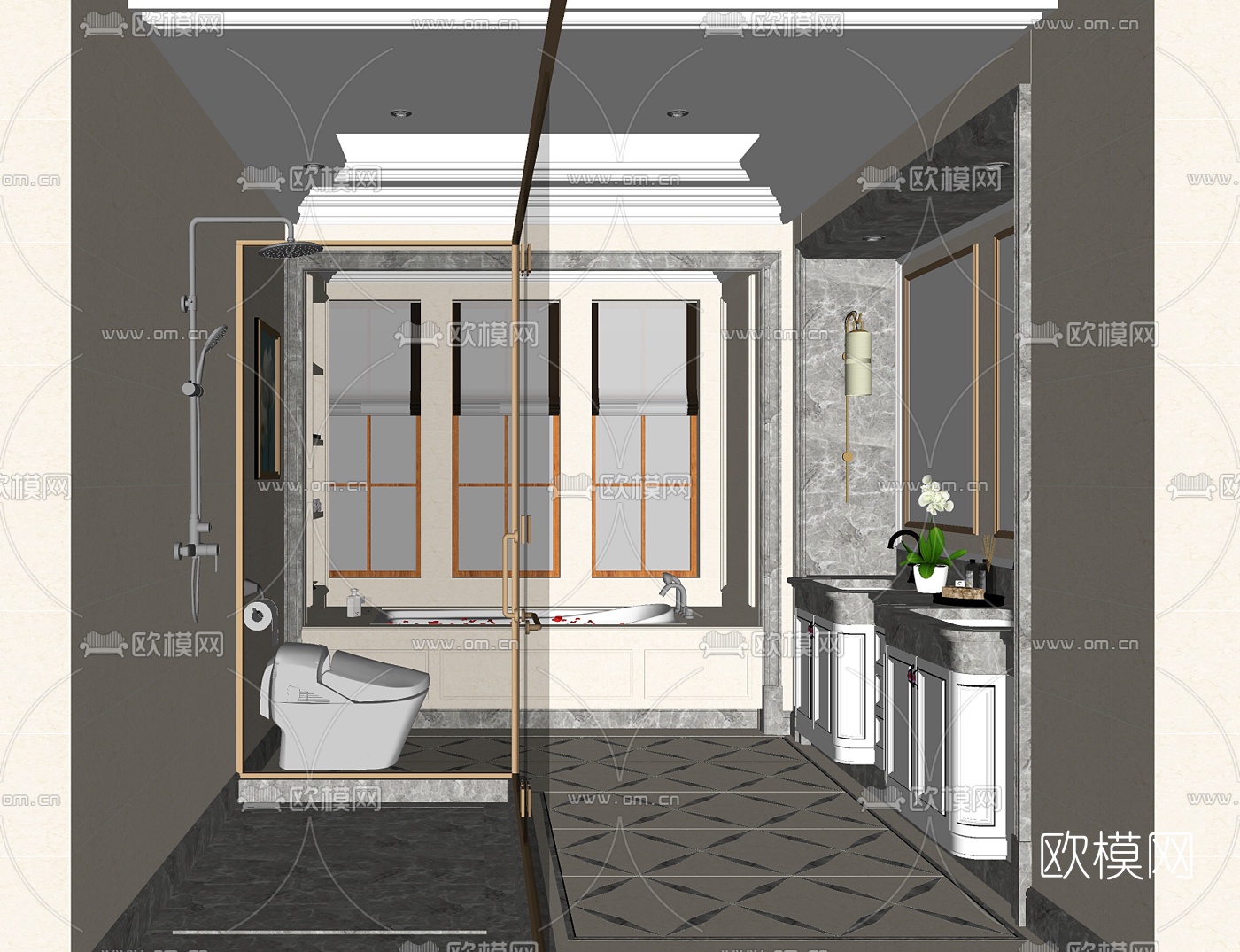 美式卫生间su模型
