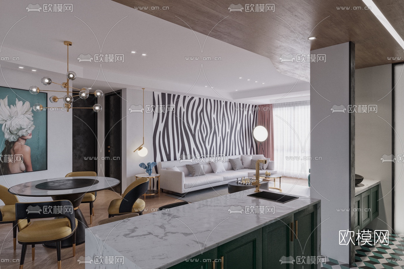 子繁设计  现代客厅餐厅3d模型