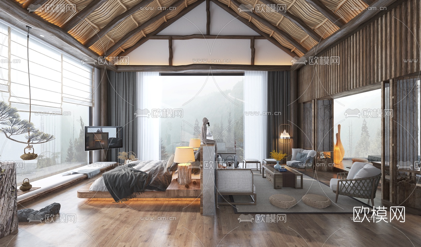 自然风酒店民宿客房3d模型下载