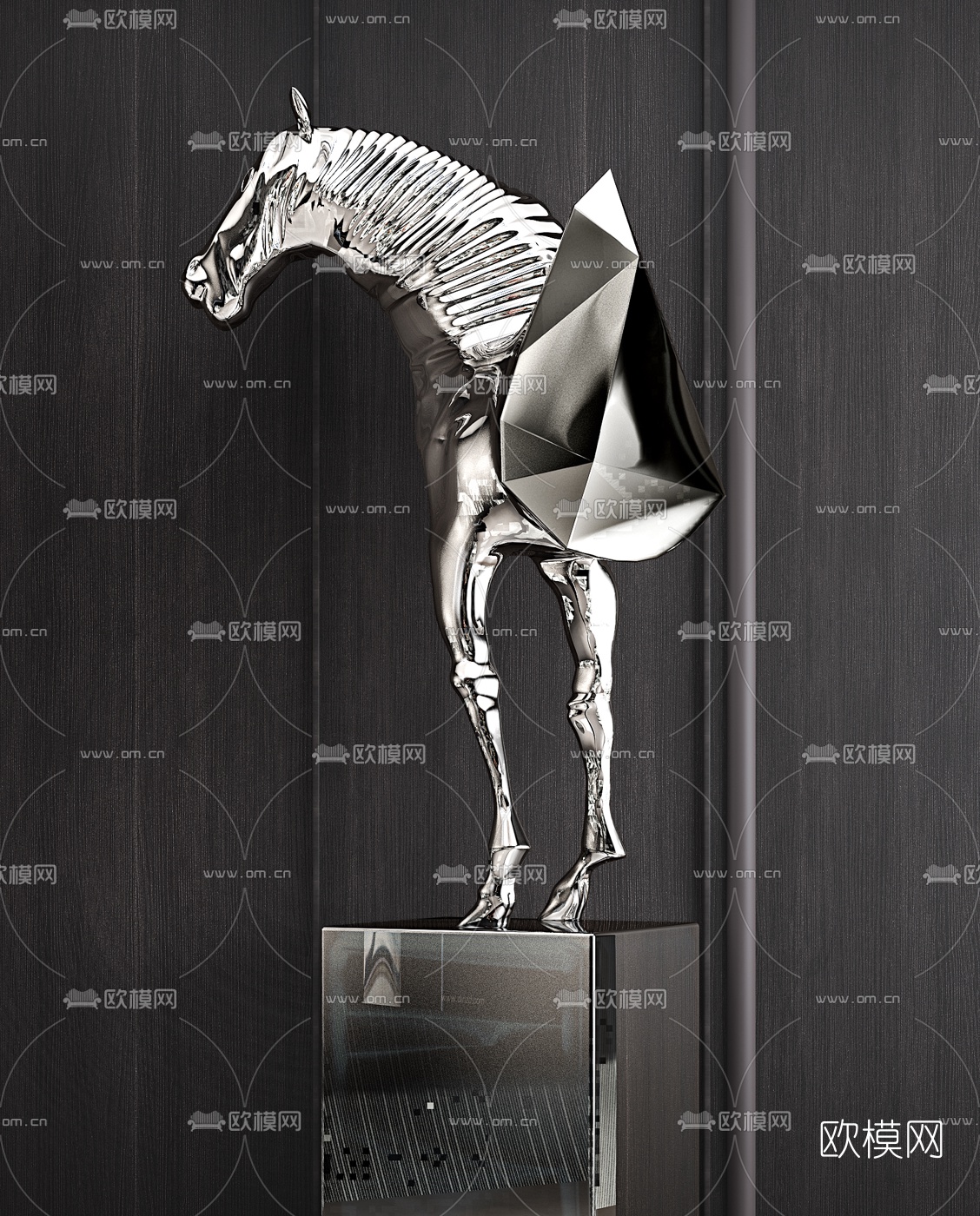 现代金属马雕塑3d模型下载