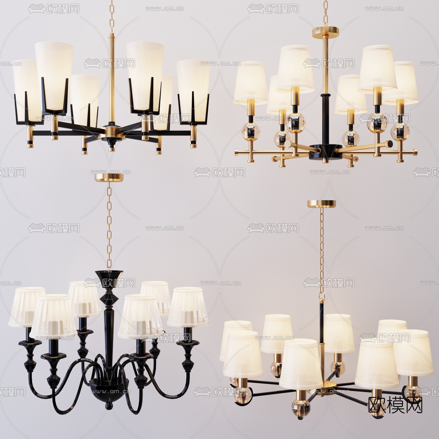 美式金属吊灯3d模型下载