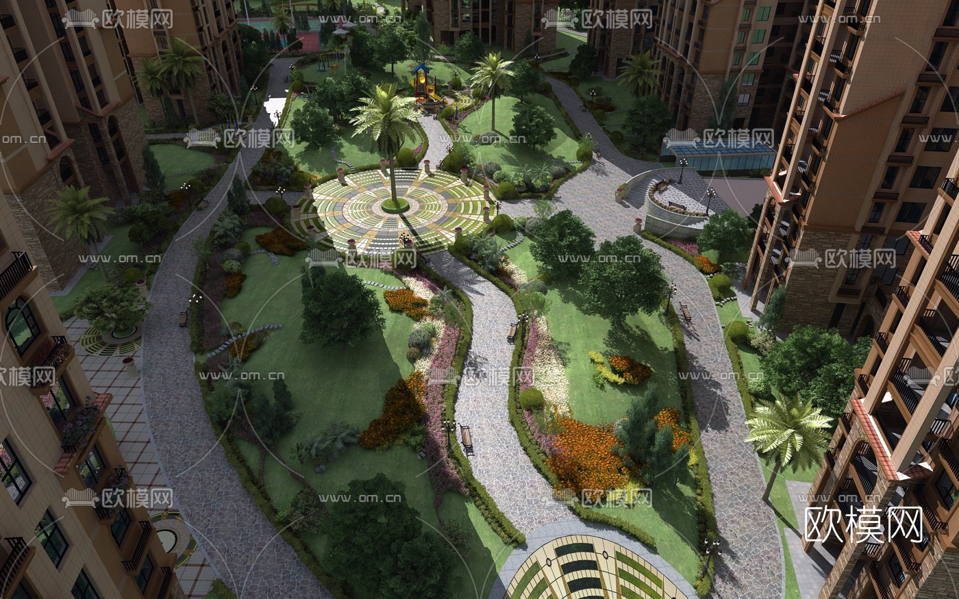 现代住宅园林景观3d模型下载