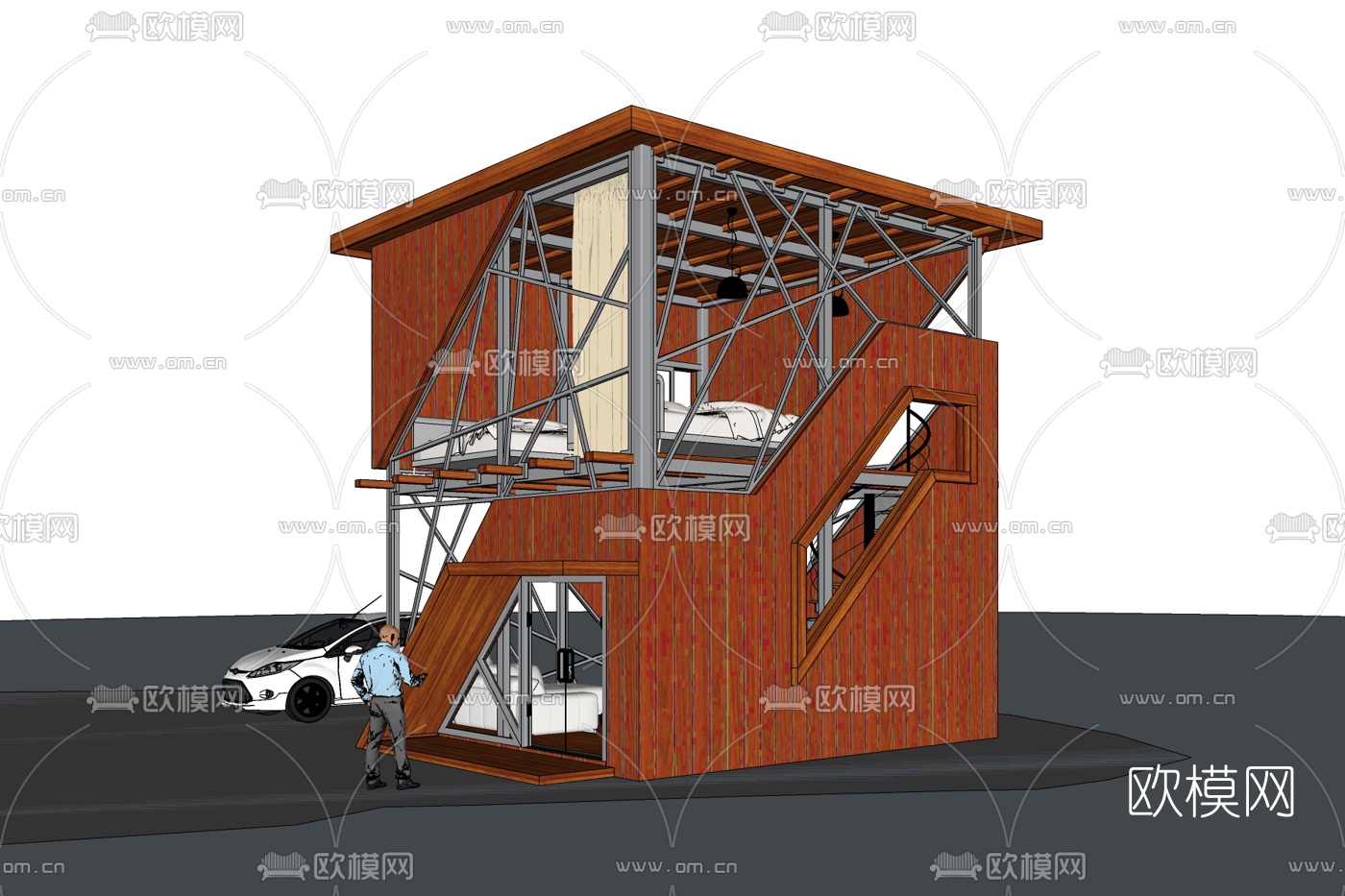 工业风独栋别墅免费su模型下载