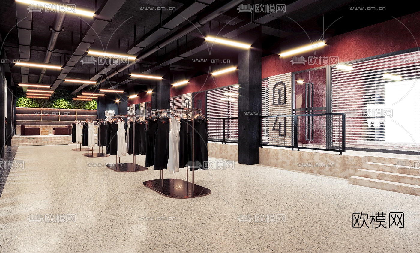 工业风女士服装店3d模型下载（渲染图2）