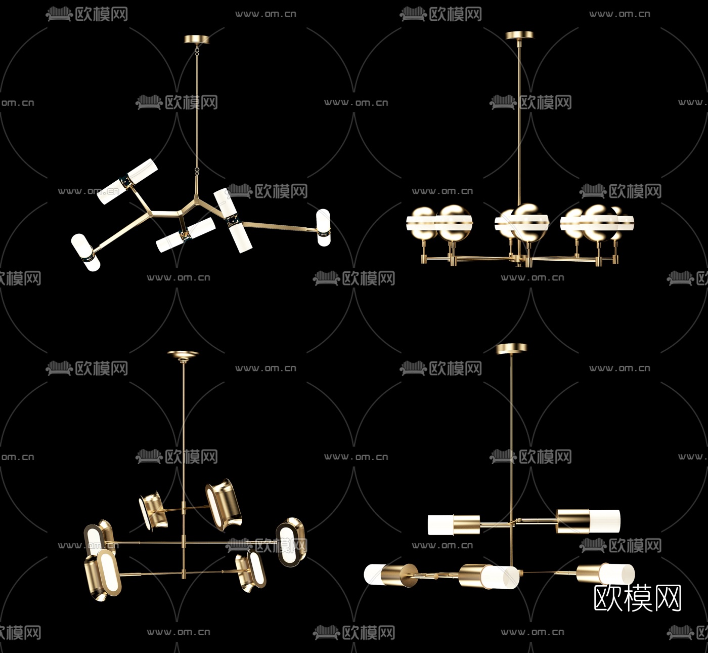 现代金属多头吊灯3d模型下载