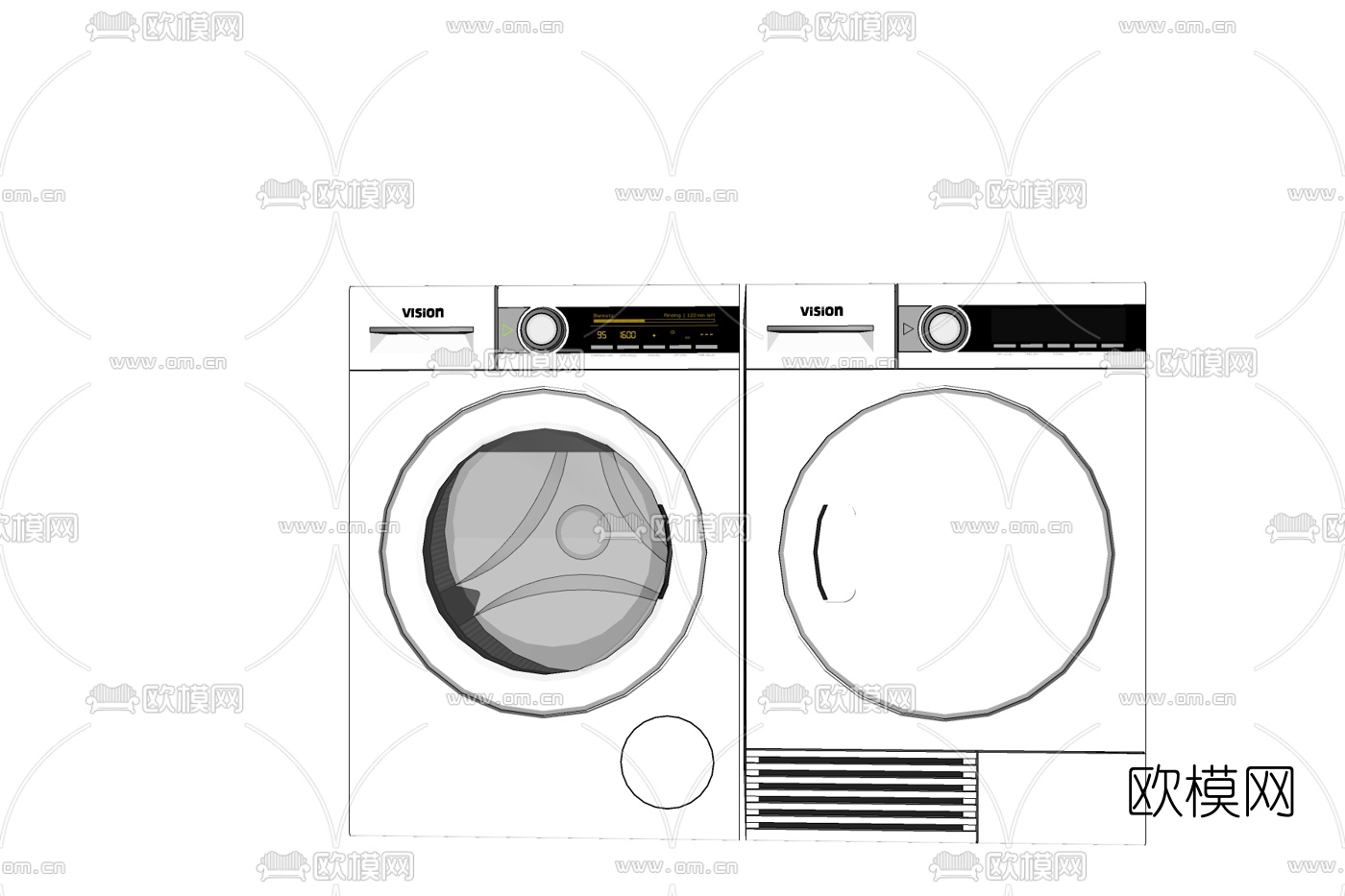 现代洗衣机组合免费su模型下载