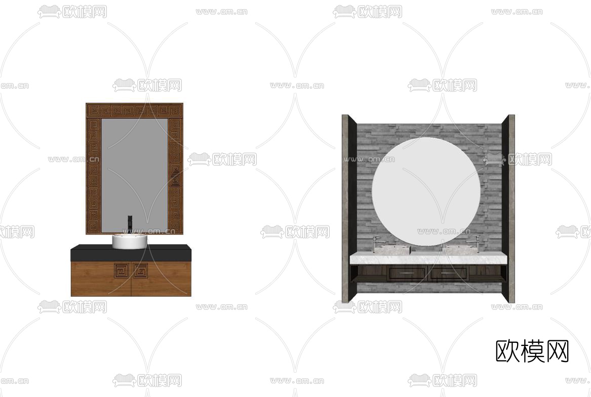 新中式洗手台su模型下载