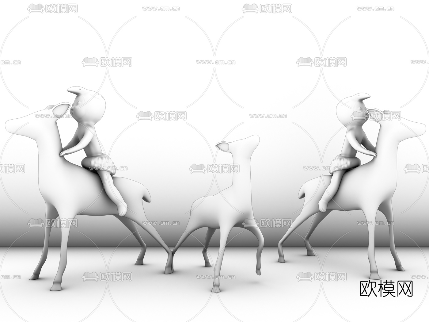 北欧骑鹿女孩雕塑摆件3d模型