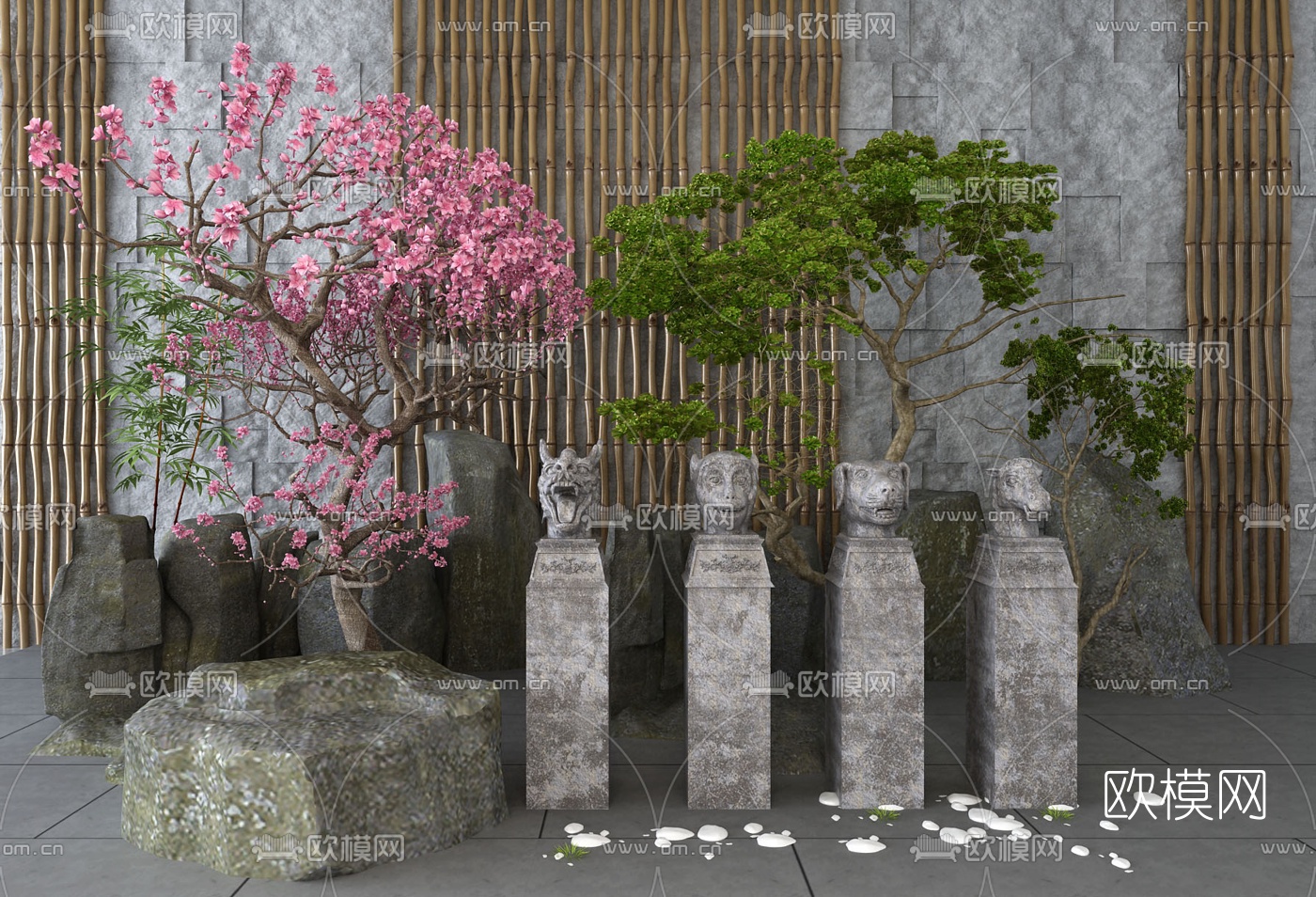 新中式十二生肖景观小品3d模型