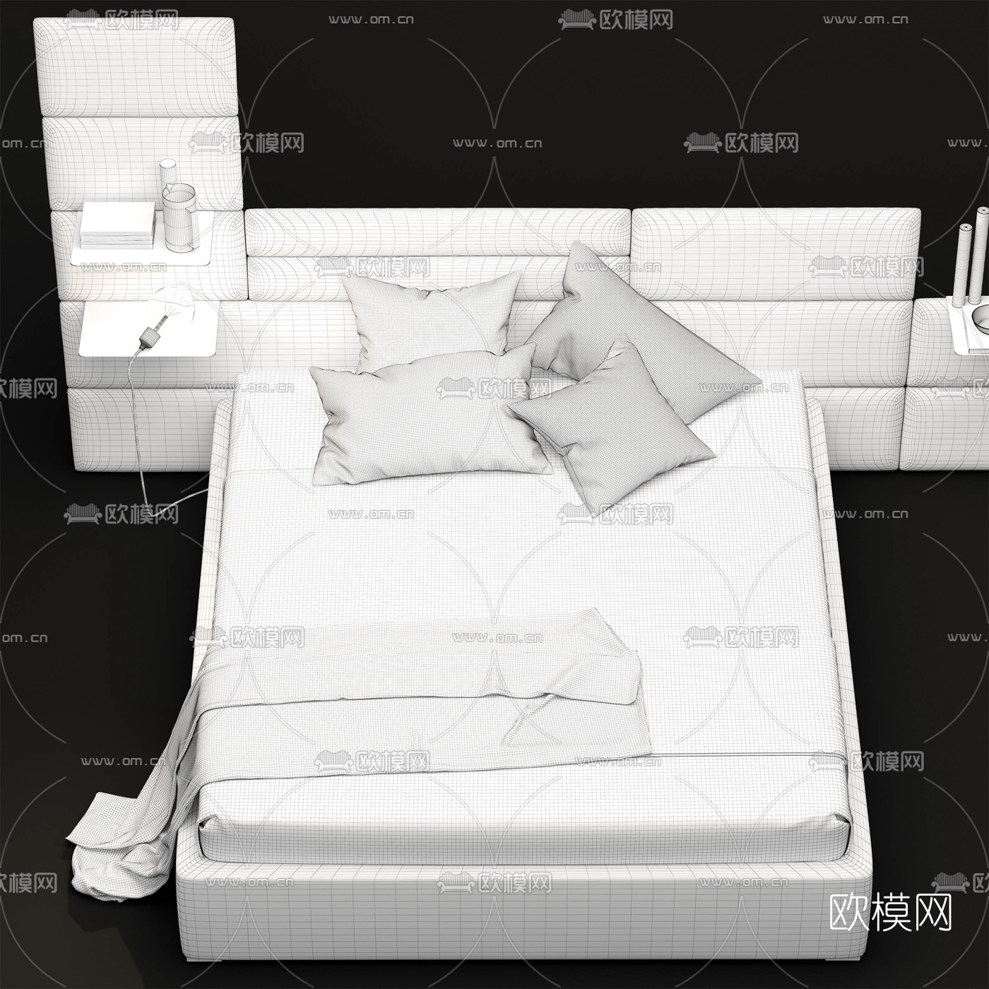 现代布艺双人床3d模型下载（渲染图3）