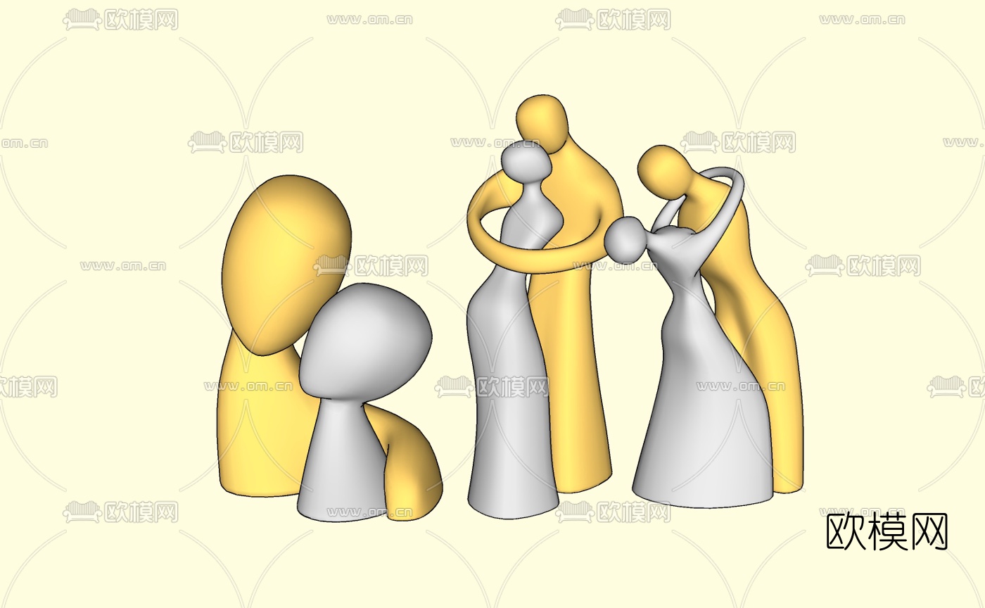 现代金属小人摆件免费su模型下载