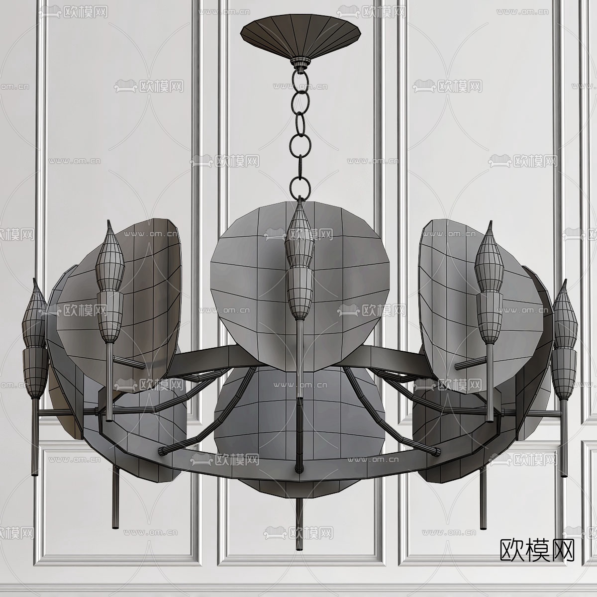 现代金属环形烛台吊灯3d模型