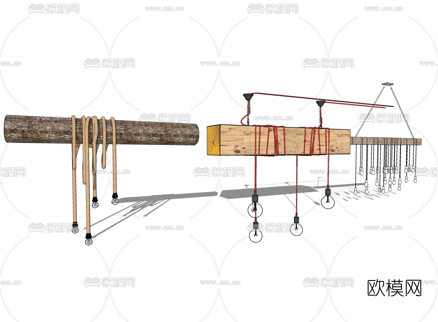 工业风木头吊灯su模型下载